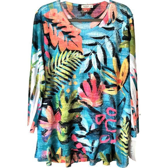 Jess & Jane Top NEW 2X Multicolor "Paradise" Artsy Abstract Layered Made in USA - Picture 1 of 16